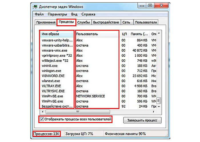 Службы Windows 7: Отключи Лишнее! 3 Perehodim na vkladku Processy i stavim galochku Otobrazit processy vseh polzovatelej